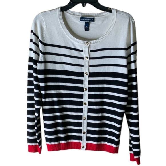 Karen Scott Cardigan Sweater Button-Up Women's Size Medium Long Sleeves Striped - Picture 3 of 8
